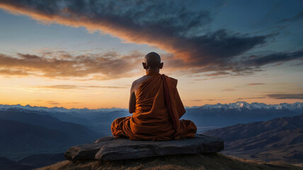 Buddhist monk sitting in the lotus position