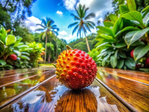 Fresh abiu fruit on wooden table showcasing vibrant yellow skin and unique, sweet flavor profile