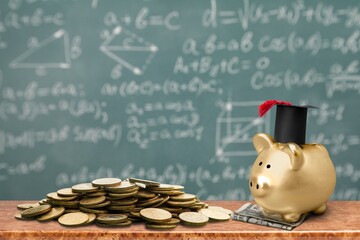 Student Success and education investment concept, coins and books