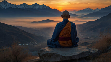 Fototapeta premium Buddhist monk sitting in the lotus position