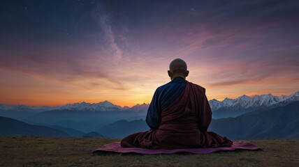 Fototapeta premium Buddhist monk sitting in the lotus position