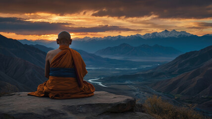 Fototapeta premium Buddhist monk sitting in the lotus position