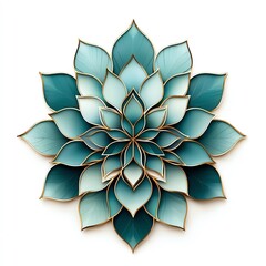 Fototapeta premium A beautiful teal flower design with layered petals, featuring shades of blue and white, creating an eye-catching decorative piece.