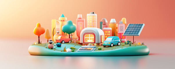 Minimalist concept for a miniature futuristic house, with sleek, modern architecture and solar panel integration