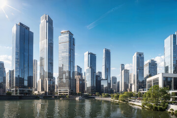 Fototapeta premium Modern Glass Skyscrapers in Futuristic City Skyline