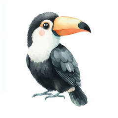 Naklejka premium Cute Toucans Watercolor Illustration on White Background