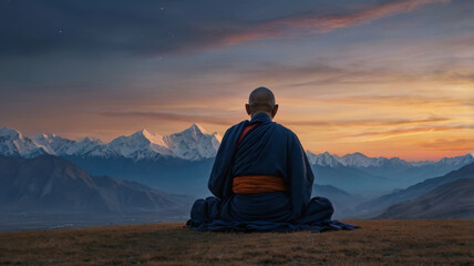 Fototapeta premium Buddhist monk sitting in the lotus position