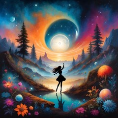 Fototapeta premium Psychedelisches Gemälde - Tanzendes Mädchen