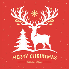 Red Christmas Poster. Red Christmas reindeer card with best wishes.