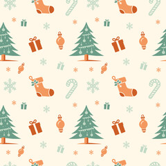 Seamless pattern with Christmas festive elements.