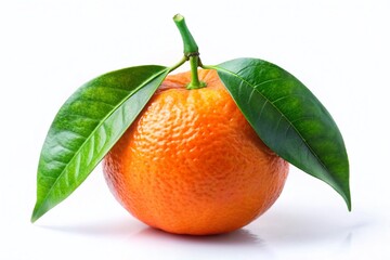 Fresh Orange Fruit with Vibrant Green Leaves Isolated on White Background for Healthy Lifestyle Concept