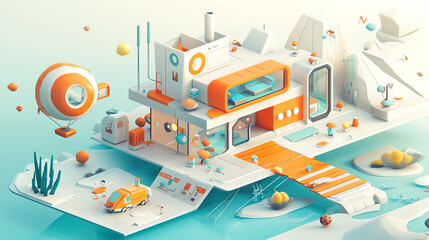 Obraz premium Compact futuristic house with bold, angular architecture, standing in the shadows of a sprawling futuristic city