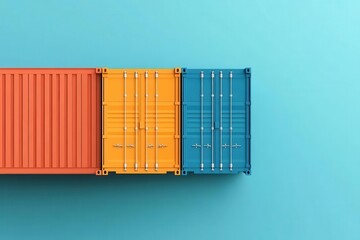 Colorful shipping containers stacked on a blue background, showcasing logistics and transportation themes.