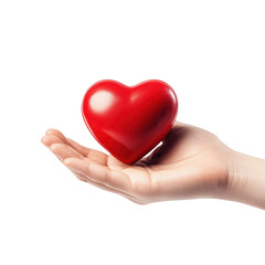 Fototapeta premium Hand holding a glossy red heart symbolizing love and care