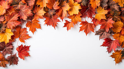 Colorful autumn leaves arranged around a blank space, celebrating the beauty of fall in nature