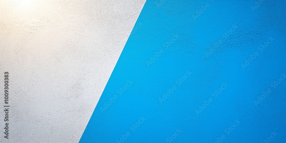 Poster a minimalist blue and white wall design with clean lines and contrasting colors, emphasizing simplic
