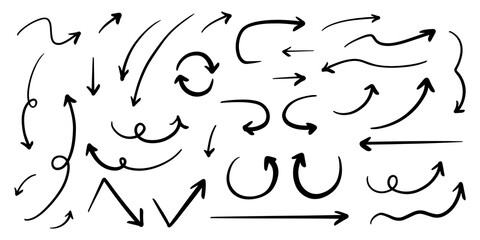 ベクターのペンの手書きの矢印セット 白黒