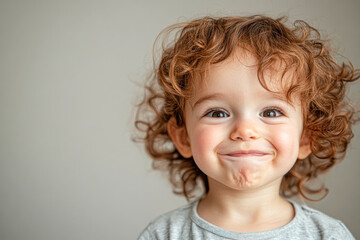 Naklejka premium A young child with red hair is smiling and looking at the camera