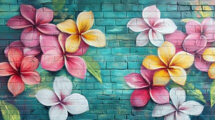 Vibrant Floral Mural on Brick Wall