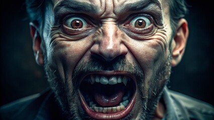 Frightening Close-Up of a Scary Face with an Intense Scream Capturing Raw Emotion and Terror