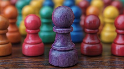 Purple Pawn Standing Out From the Crowd