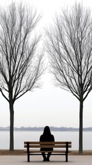 A woman sits alone on a lakeside bench, her back turned to the camera. The atmosphere is somber, highlighting her feelings against the backdrop of autumn foliage.