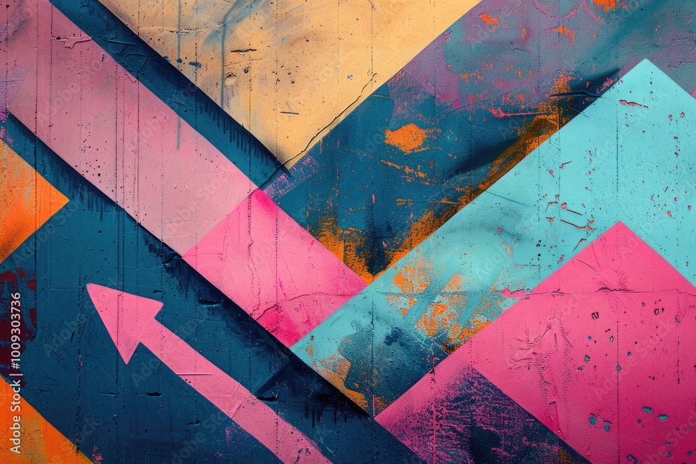Poster colorful wall with an arrow pointing direction, perfect for navigation or inspiration