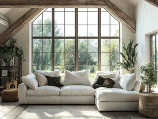 Fototapeta premium Modern Living Room with Large Window