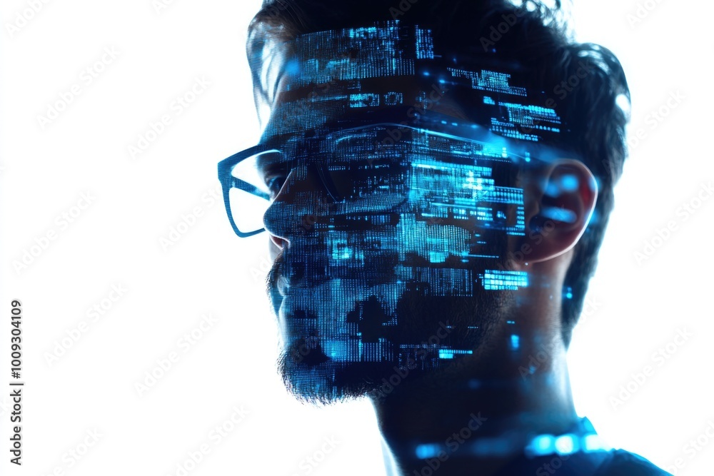 Poster a portrait of a man with a beard and glasses, looking directly at the camera