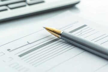 A pen sitting on top of a piece of paper next to a calculator
