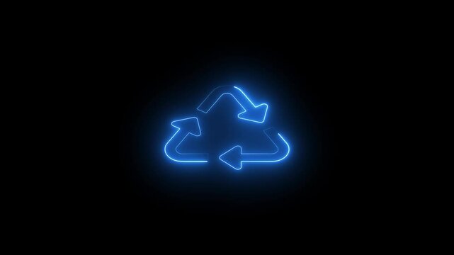 Glowing neon line Recycle symbol icon isolated on dark background. Circular arrow icon. Environment recyclable go green. Vector Illustration