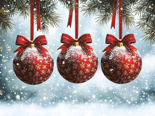 Christmas tree branches garland with ornaments, on white background