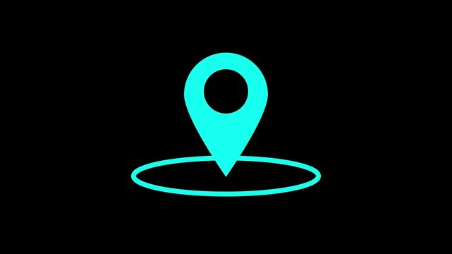 GPS circle location icon pin point tracking animation on a black background. Location signal icon concept.