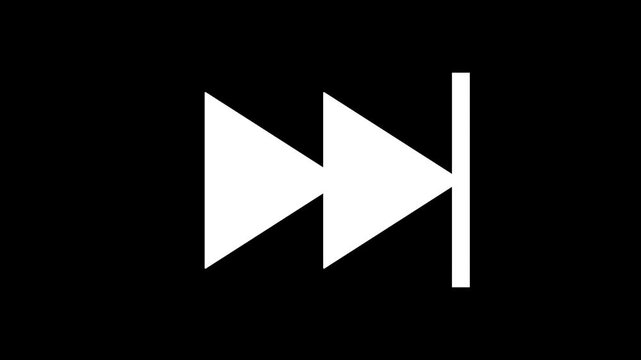White colour Rewind button icon isolated on black background. 4K Video