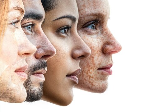 A group of individuals with distinctive freckle patterns, perfect for depicting diversity and uniqueness