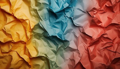 Oversized Crumpled Paper Shapes with Vivid Multicolored Lighting