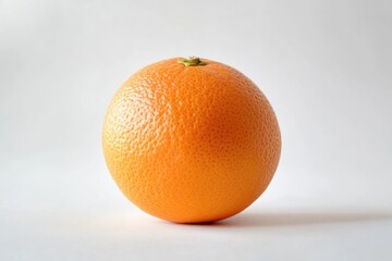 A single orange sitting on a white surface
