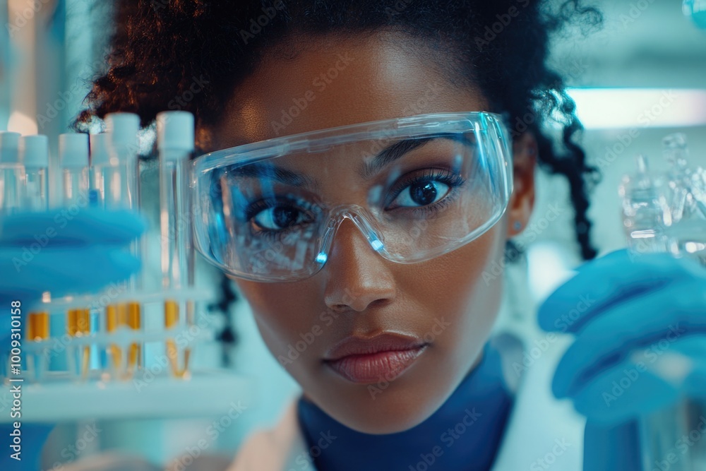 Aufkleber scientist in a laboratory setting with a test tube