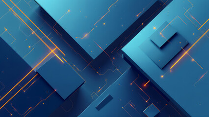 Minimal geometric background. Dynamic blue shapes composition with orange lines. Abstract background modern hipster futuristic graphic. Vector abstract background