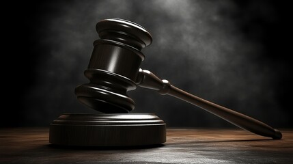 Gavel on Wooden Table with Smoke Background