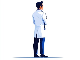 A doctor in consultation clipart, healthcare professional, flat design, white coat, isolated on white background