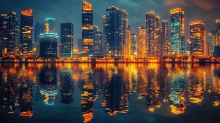 Obraz premium A dazzling city of mirrors, where buildings reflect light in myriad directions, crafting a stunning display of continuous reflections throughout the metropolis.