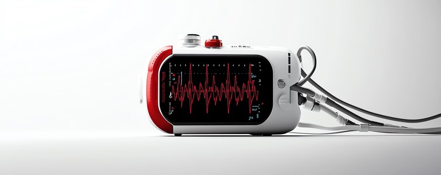 A hightech defibrillator clipart, medical equipment, 3D illustration, modern and compact, isolated on white background