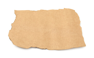 Piece of old paper with dark burnt borders isolated on white