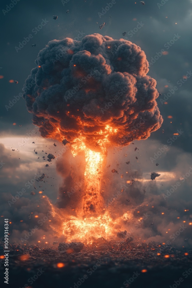 Aufkleber a massive explosion of smoke and clouds, suitable for use in environmental, science, or technology c