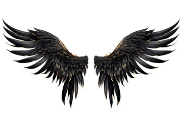 Obraz premium Golden Black angel evil wings feather bird wings, die cut transparent PNG