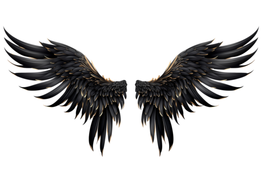Golden Black angel evil wings feather bird wings, die cut transparent PNG - Powered by Adobe