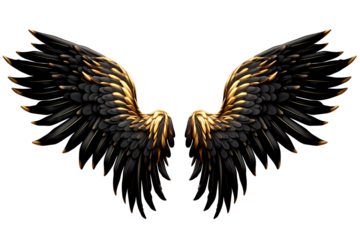 Golden Black angel evil wings feather bird wings, die cut transparent PNG