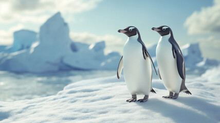 Penguins standing on the snow