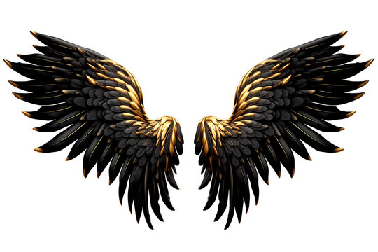 Golden Black angel evil wings feather bird wings, die cut transparent PNG